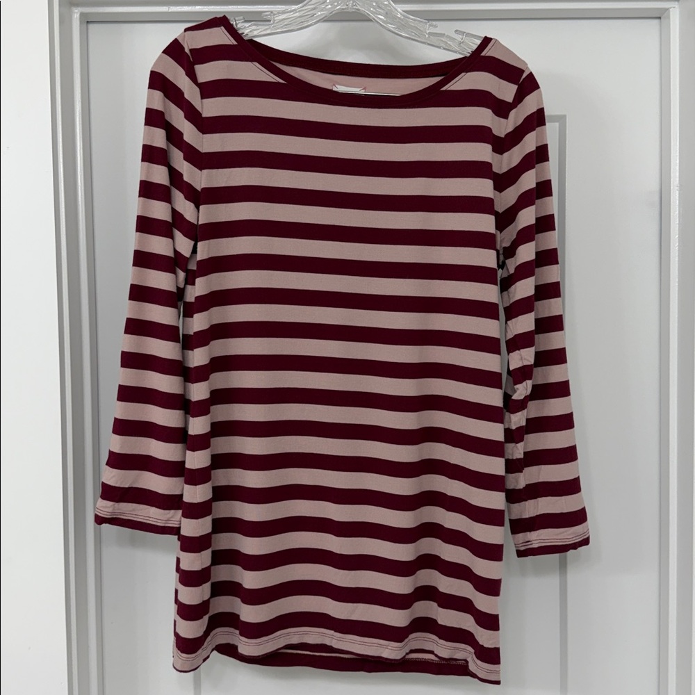 Hatch x J. Crew Burgundy and Mauve Striped Top